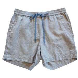 Talbots Blue White Striped Coastal Classic Preppy Linen Cotton Shorts Size M